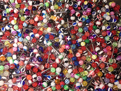20 Assorted Surgical Steel Barbell Tongue Rings 14 Gauge