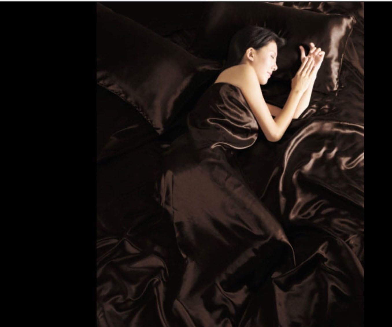 Luxury King Size Satin Silk Black 6 Piece Bedding Set Duvet Cover,Fitted Sheet+4 Pillow Cases