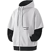 RUIZEHONG Men's Zip Up Hoodie Color Block Sweatshirts Casual Loose Fit Lightweight with Pockets Pullover Hooded Jacket
