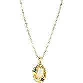 SIXFOX 14K Gold Plated Necklaces For Women Long Dainty Baroque/Block/Seashell/Green Leaf/Moon Pendant Necklaces Hypoallergenic Trendy Jewelry Gifts For Her