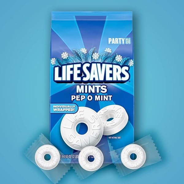 LIFE SAVERS PEP-O-MINT PEPPERMINT HARD CANDY INDIVIDUALLY WRAPPED, PARTY SIZE BULK HARD CANDY, 44.93 OZ BAG