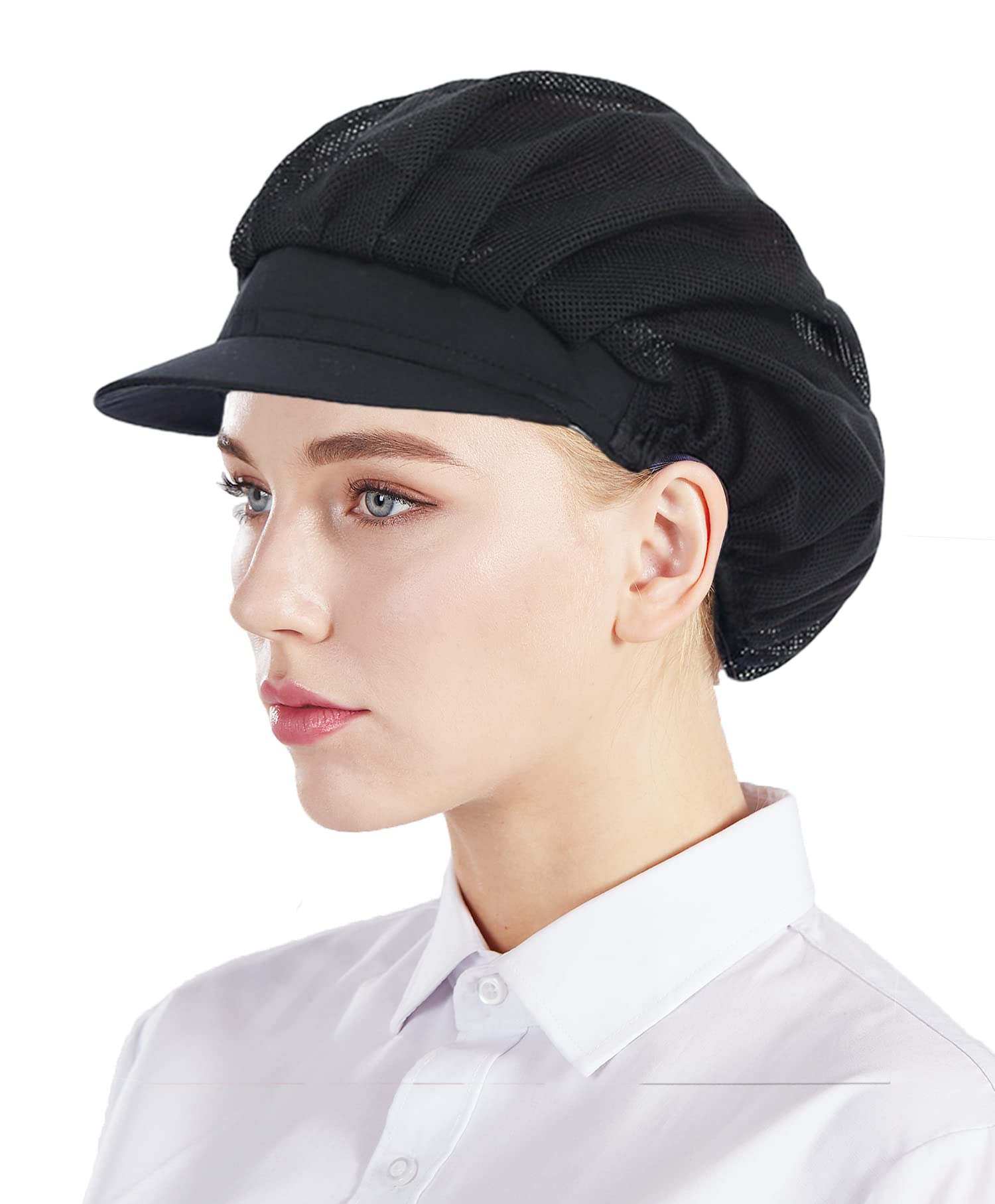 Nanxson 3PCS Half Mesh Half Cloth Cooking Hat Elastic Catering Hats with Brim Food Service Caps for Workshop Kitchen Restaurant Hotel