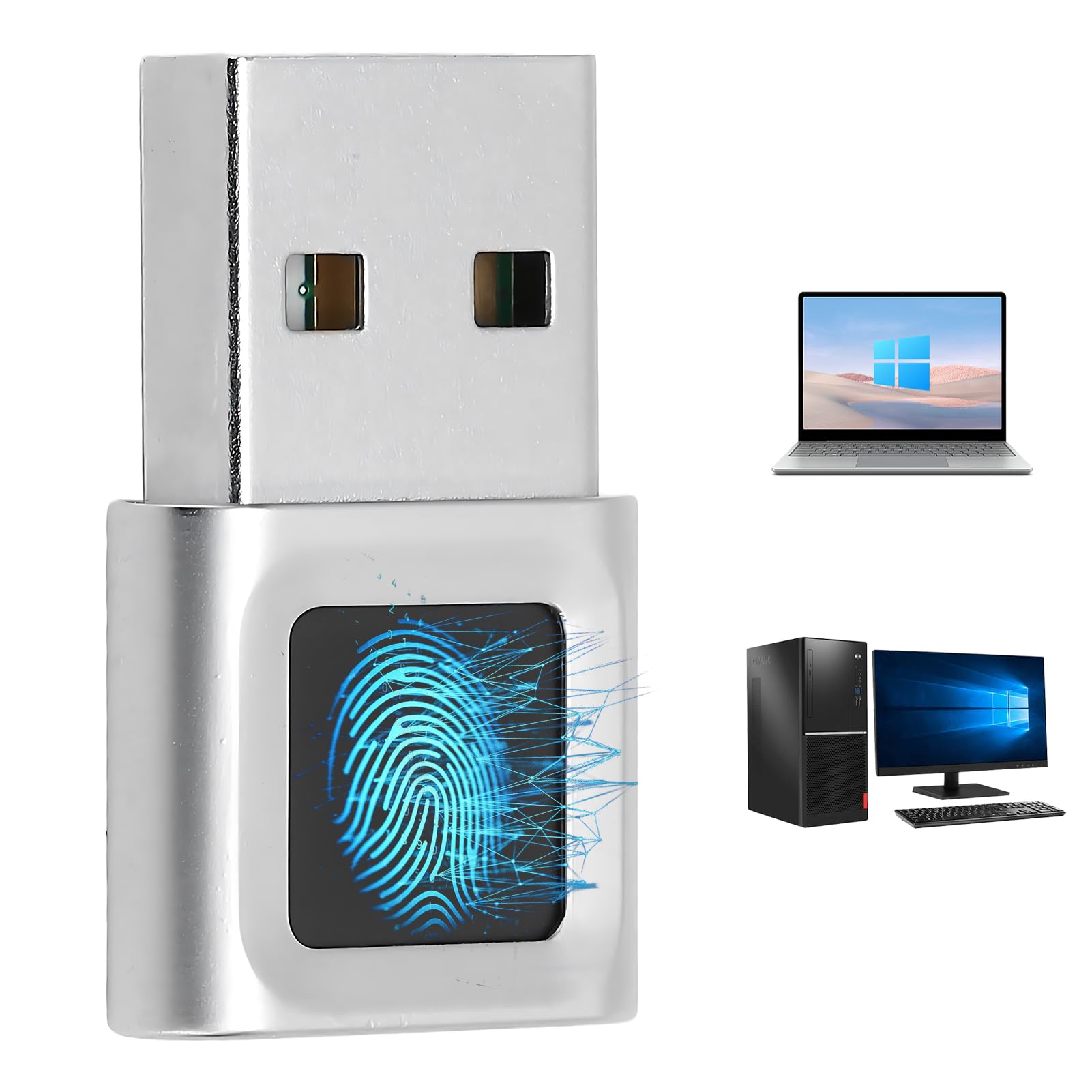 USB Fingerprint Reader for 10/11, 360 Degree Touch, 0.5s Fast Matching, 10 Fingerprint Storage, Capacitive Sensor, Zinc Alloy, Plug & Play