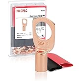 DTLDZSC Thick Copper Electric Wire Lugs,20Pcs Bare Copper Gauge 12-10Awg-5/16(M8) Ring Heavy Duty Battery Cable Lugs Ends Ring Terminals Connectors with 20Pcs 3:1 Heat Shrink Tubing Assortment Kit