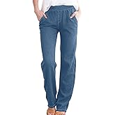 Jeans for Women Pull on Denim Pants High Waisted Straight Leg Stretch Casual Elastic Waist Trousers with Pockets