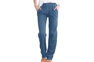Sweatpants Jeans Women High Waisted Straight Leg Pull on Casual Summer Pants Comfy Work Jeans with Pockets Trousers