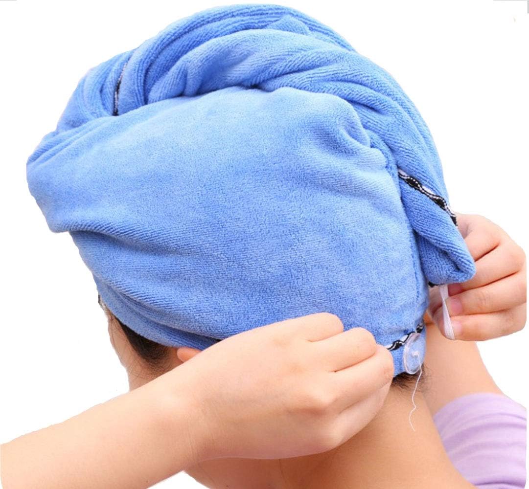 rainday 3 PCS Dry Hair Towel Cap with Loop and Button Fastener, Microfibre Hair Towel Wrap