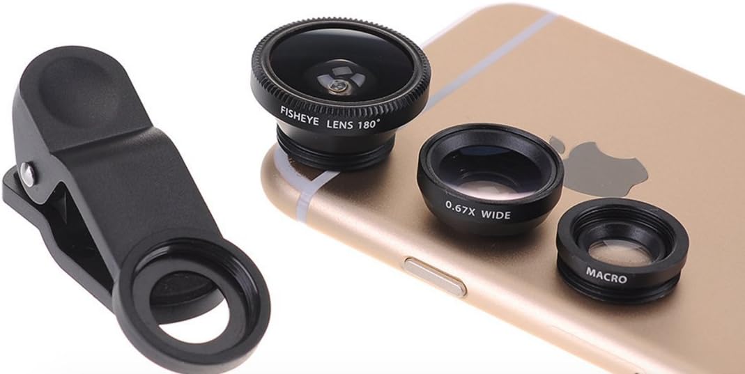 3 in 1 Lens for Smartphones Laptops and Tablet - iPhone Samsung HTC iPad - Macro Lens Fisheye Lens .67 Wide Angle Lens - Microfiber Carrying Bag - Universal Clip