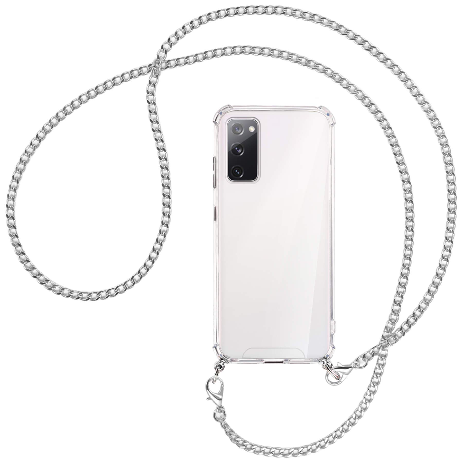 mtb more energy® Crossbody Case for Samsung Galaxy S20 FE (SM-G780, 6.5'') - Metal chain (silver) - Neck-wearable protective cover - Smartphone Necklace Cord Strap Cover