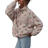 chouyatou Women's Winter Casual Spliced Floral Fleece Jacket Fall Fuzzy Oversized Faux Fur Sherpa Jacket