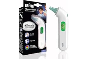 Braun ThermoScan 4 Digital Ear Thermometer for Kids and Adults, Professional Accuracy, Color Coded and Audio Fever Guidance for Babies, Toddlers