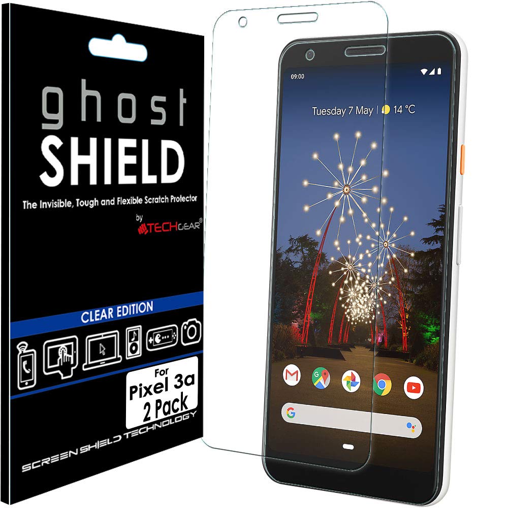TECHGEAR [Pack of 2] Screen Protectors fits Google Pixel 3a [ghostSHIELD Edition] Reinforced TPU film Screen Protector Guard Covers [FULL Screen Coverage] Curved Screen Area