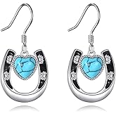 Western Turquoise Earrings Sterling Silver Dangle Earrings Cowboy Cowgirl Jewelry Gifts for Women