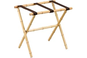 Gate House Furniture Bamboo Inspired Series Nylon Wood Luggage Rack, Natural/Brown