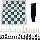 Portable Chess Set, 16.5" x 16.5" Folding Roll-up Travel Checkers Board and Storage Bag Combo Tournament Chess Game for Beginner Kids Adults Students