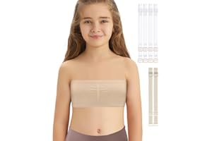 iMuchic Girls Bandeau Top Bra with Clear Straps,Training Bralette Seamless Nude Sports Tube Strapless Longline Crop for Teens