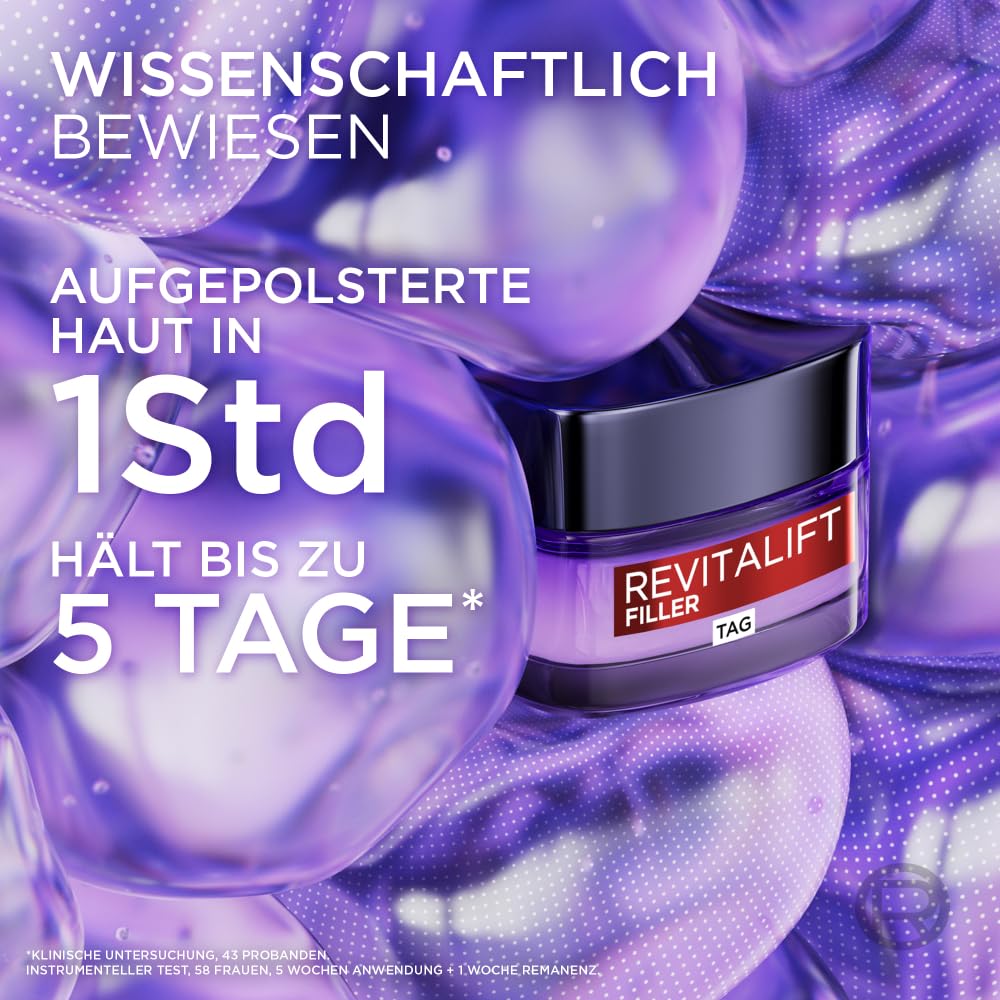 L'Oréal Paris Gesichtspflege Set, Anti-Aging Hyaluron Tagespflege und Nachtpflege gegen Falten, mit Micro-Filler Hyaluronsäure, Revitalift Filler, 2 x 50 ml 4