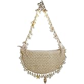 DEBIMY Women Pearl Straw Clutch Purse Woven Summer Beach Evening Bag Wedding Party Straw Shoulder Handbag