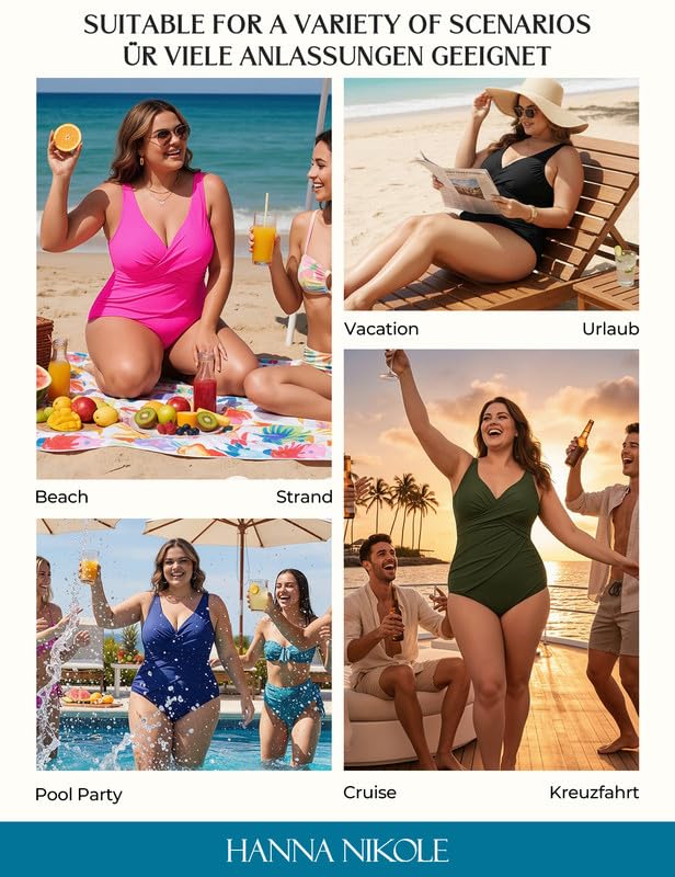 Hanna Nikole Women's Tummy Control Swimsuit Large Sizes Push Up Swimwear One-Piece Shape Swimsuits Elegant Swimwear Crossover Monokinis Adjustable Swimsuit Comfortable Beachwear