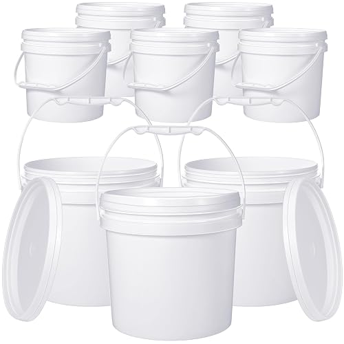 Leinuosen 8 Pcs Plastic Bucket with Handle and Lid Durable Heavy Duty ...