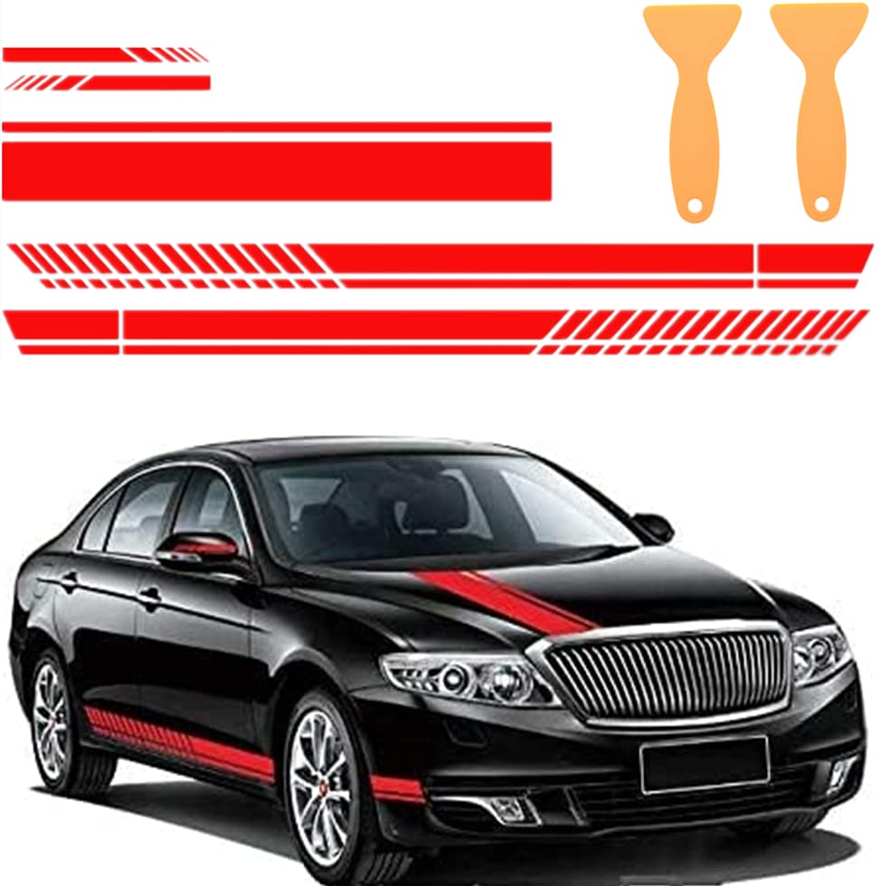 AzulLanse 5pcs Car Stickers, Red Racing/Sporty Striped Vinyl Decals for Metal, Plastic Surfaces