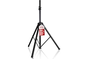 Pyle Universal Speaker Stand Mount Holder Heavy Duty Tripod w/ Adjustable Height from 40” to 71” and 35mm Compatible Insert Easy Mobility Safety Pin and Knob Tension Locking for Stability, Black