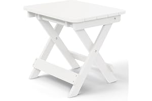TORVA Outdoor Adirondack Foldable Side Table,Patio End Table for Poolside Garden, Weather Resistant Coffee Table -Plastic High-Density PE（White Color-Foldable