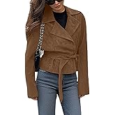 CHARTOU Faux Suede Leather Jacket 2025 Vintage Casual Cropped Wrap Coat with Belt