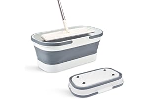 Goderewild Collapsible Plastic Bucket with Wheels 12L (3.17 Gallon) for House Cleaning, Camping, and RV - Multi-Purpose Rectangular Handy Basket for Cleaning Mop - Lightweight and Portable (Grey)