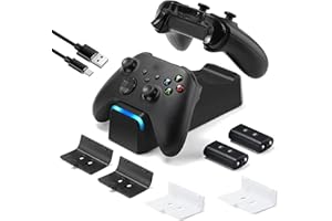 KEKUCULL Dual Dock Charging Station Compatible with Xbox Series X/S, Xbox One/One X/One S Controllers, Efficient Xbox Controller Charger with 2 * 1100mah Rechargeable Controller Battery Packs(Black)