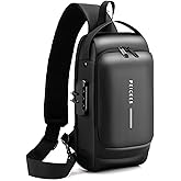 Peicees Mens Crossbody Bag Man Bags Mens Purse Anti-theft Leather Sling Bag Shoulder Bag Chest Bag for Daily Use, Black Black