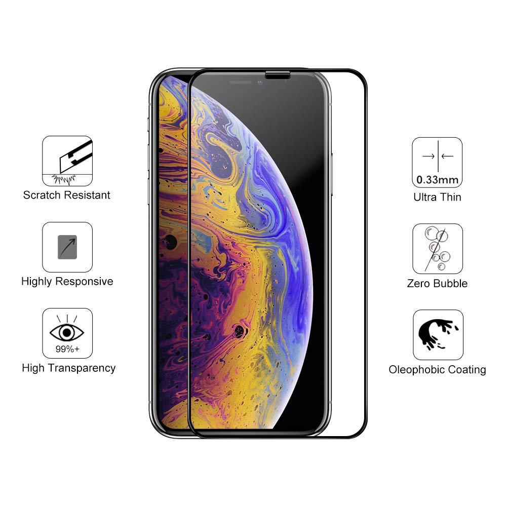EyeO2 Screen Protector for iPhone Xs iPhone X 9h Hardness Tempered Glass Film Anti-Scratch Anti-Fingerprint 3D Curved Guard Screen Replacement Case Friendly Bubble Black Edge Free Full Coverage