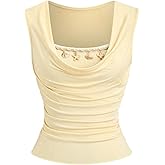 Milumia Women's Y2k Cowl Neck Ruched Tank Top Seashell Sleeveless Fitted Summer Tops