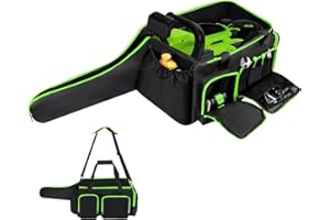 HTZSSON Chainsaw Carrying Case, Compatible with Greenworks, EGO, Dewalt, 14 & 16 & 18 Inch Cordless Chainsaws, Black with Green