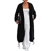 Ebifin Women's Oversized Full Zip Sweatshirts Drop Shoulder Hoodies Drawstring Long Jackets With Pockets Black
