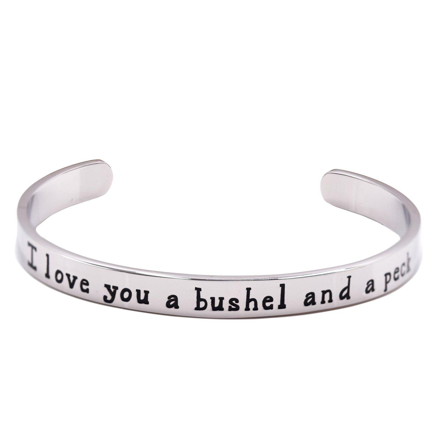 LParkin I Love You A Bushel and A Peck Stainless Steel Cuff Bracelet- Polished Finish