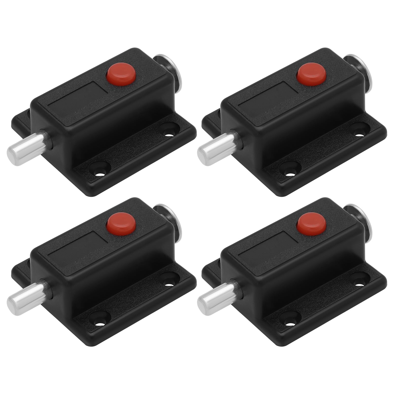 LT Easiyl 4pcs Black Plastic Push Button Spring Loaded Automatic Door Bolt Latch for Cabinet Doors Wardrobe Doors Cribs Windows (36mmx37mm)