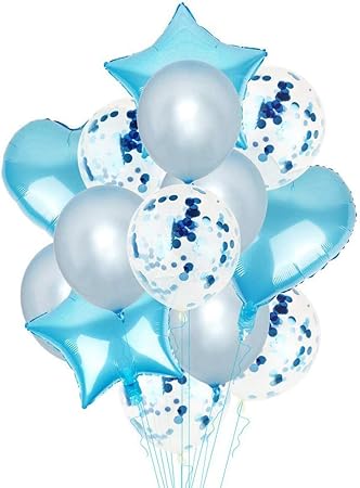 Amazon Gresatek バルーン 風船セット 飾り付け 星風船 ハート風船 きらきら紙吹雪風船 飾り 装飾 誕生日 バースデー パーティー 結婚式 サプライ ズ お祝い イベント ライトブルー 風船 バルーン おもちゃ