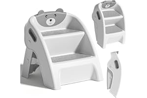 TPN Toddler Step Stool for Bathroom Sink and Potty Training Durable Anti-Slip,Anti-Tip A-Frame,10-Second Assembly, 2-Step Potty Stool with Wide Steps (Gray)