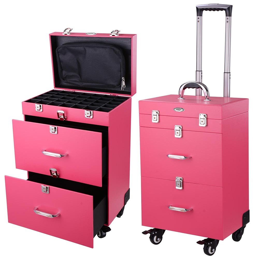 Aw Professional 14x9x20 Nail Artist 4 Wheel Rolling Makeup Case