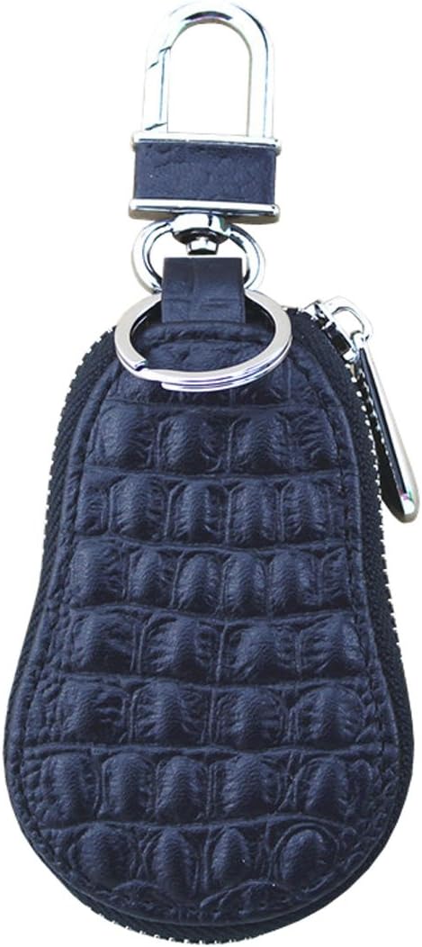 Esdrem New Crocodile Car Key Holder Zippered Key Fob Case with Key Chain Keyring Black