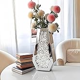 ALLARTONLY Flower Vase Crushed Diamond Mirrored Vase Crystal Silver Glass Decorative Mirror Vase Large Size Luxury for Home Decor. Diamond Shape Thickened. Can’t Hold Water.