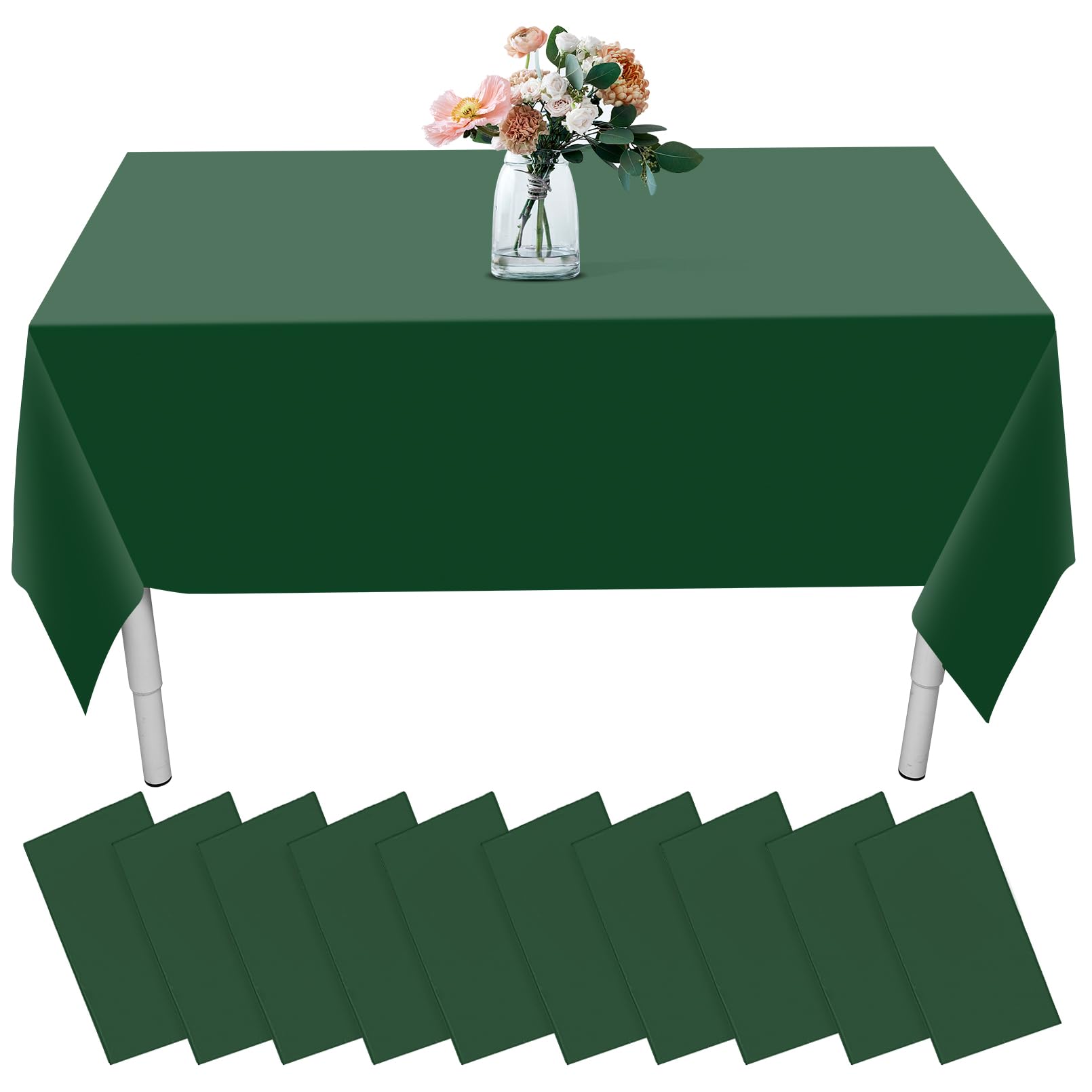 Incisite 10 Pack Disposable Tablecloths,Green Table Cloth,137x274cm Plastic Table Cover,Green Tablecloths for Rectangle Tables,Waterproof Tablecloth for Parties Wedding Birthdays Baby Shower