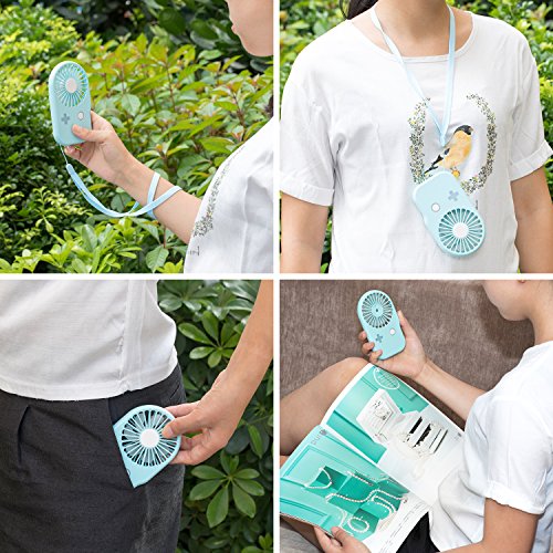 Aluan Portable Fan Mini Handheld Fan Powerful Speed Adjustable Pocket Personal Fan USB Rechargeable Cooling for Kids Girls Woman Home Office Outdoor Travel Eyelash Fan, Blue
