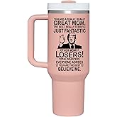 DOUBLECHILD Mothers Day Gifts for Mom from Daughter, Son, Kids - Great Mothers Day Tumbler - Ideas Presents for Mom on Birthday, Xmas - Insulate Stainless Steel Tumbler 20oz, Pink 40oz with Handle