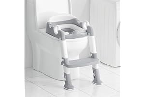 MANGOHOOD Potty Training Seat with Step Stool Ladder, Toddlers Potty Training Toilet for Kids Boys Girls (Gray White)