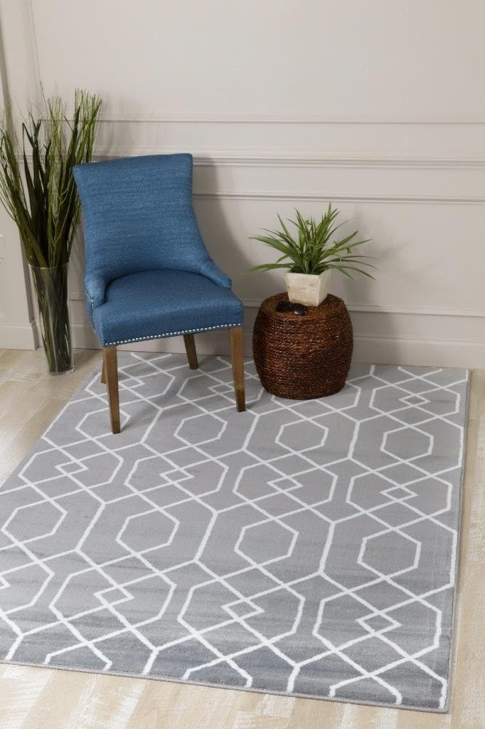 Persian Area Rugs 8x10 3355 Gray Moroccan Trellis with White Line Area Rug