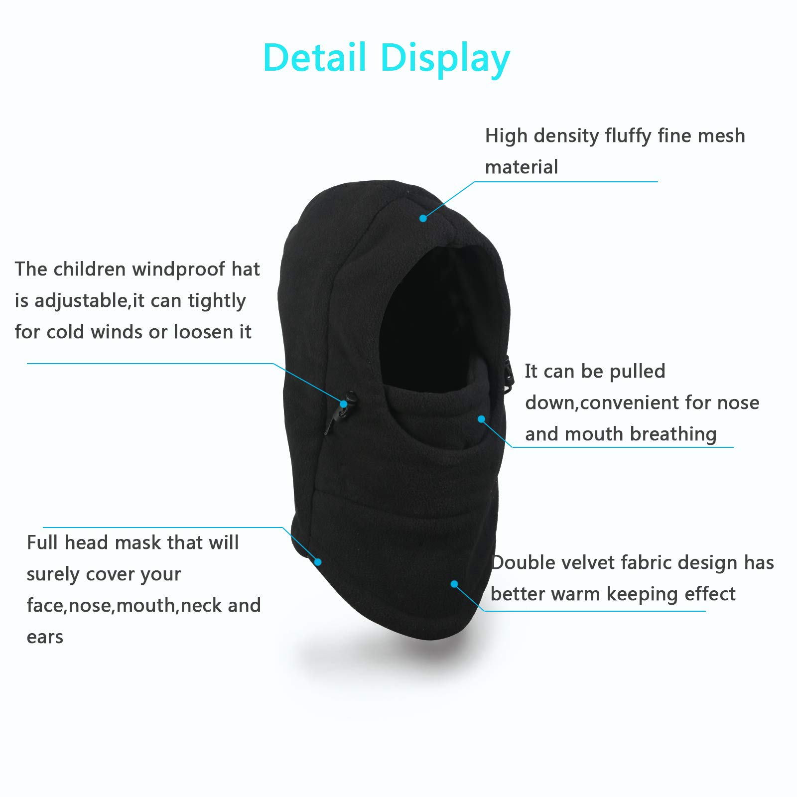 Metable Kids Balaclavas Hat Windproof Face Mask Cover Cap Neck Warmer for Outdoor Sport Ski Snowboarding Cycling (Black)