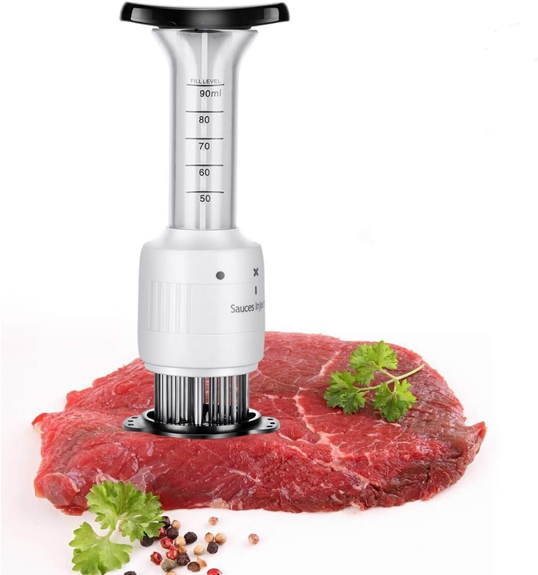 Meat Injector - 304 Stainless Steel Kitchen Tool 2 in 1 Meat Tenderizer Needle, 3 Pinholes Meat Tenderizer Injector, Best for Tenderizing/BBQ/Marinade/Beef/Pork/Steak/Chicken by OITUGG