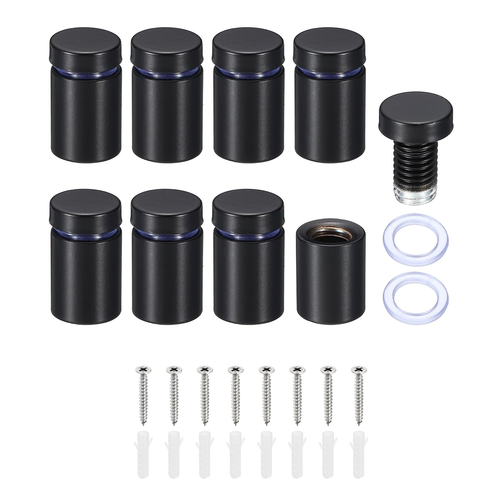 PATIKIL 5/8 x 1 Inch Sign Standoff Screws, 8 Set Stainless Steel Wall Standoff Mounting Hardware Advertising Glass Nail for Hanging Acrylic Picture Frame Acrylic Panel, Black